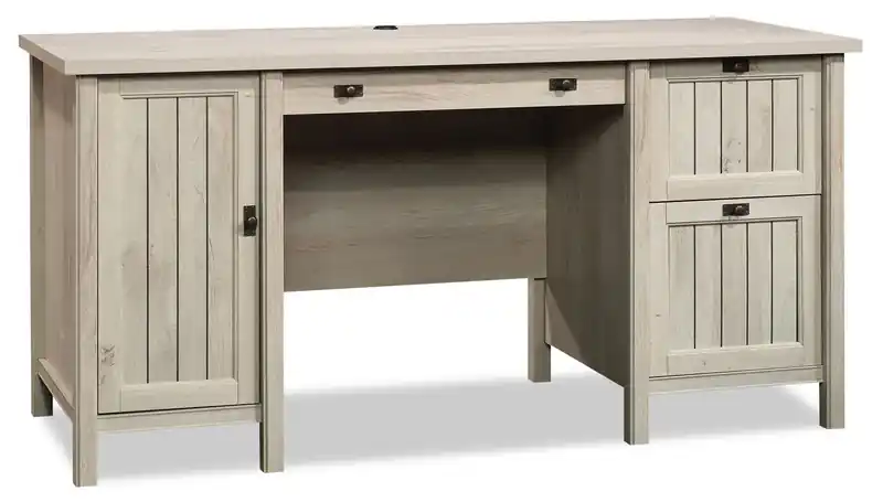 59.06 Commercial Grade Computer Office Desk with 2-Drawers & Cabinet - Chalked Chestnut