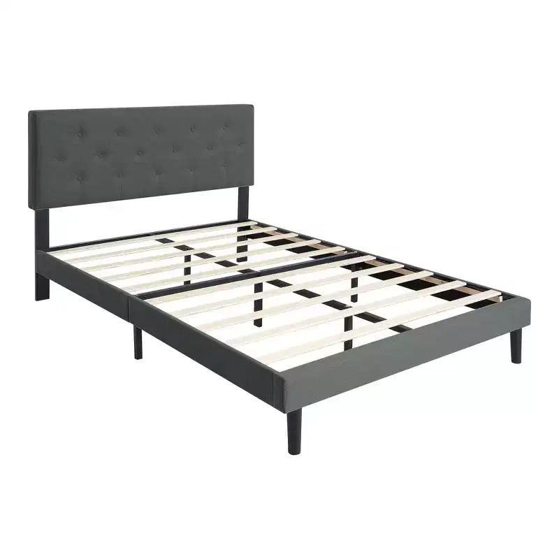 Homy Casa Twin Upholstered Platform Bed with Wood Slat Mattress Support