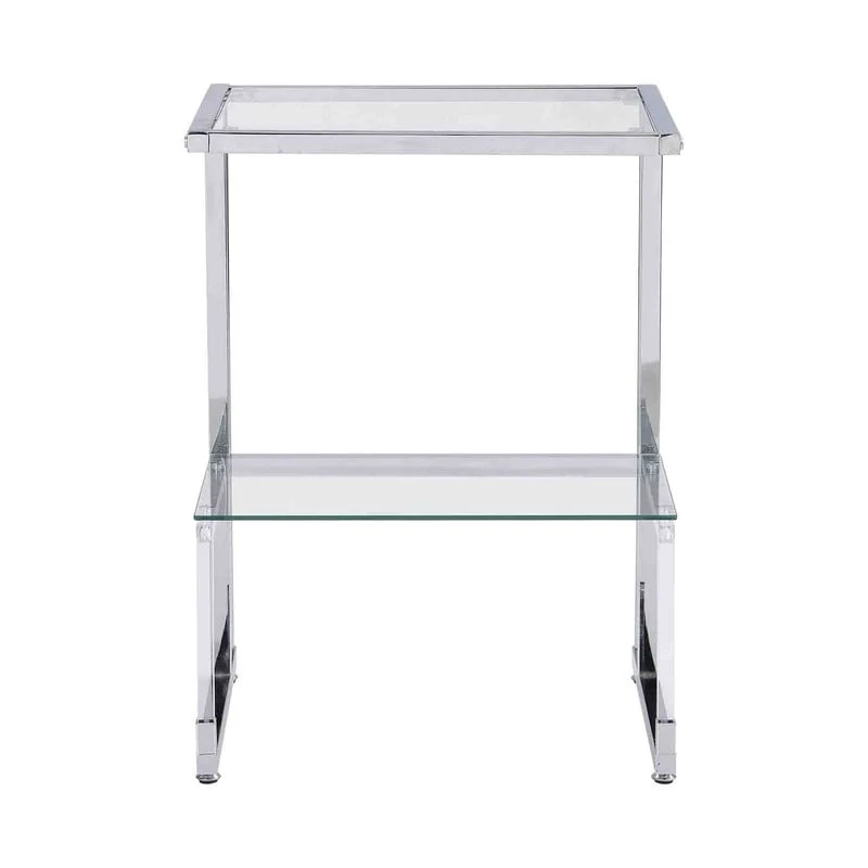 2-Tier End Table with Tempered Glass Shelves & Geometric Metal Frame