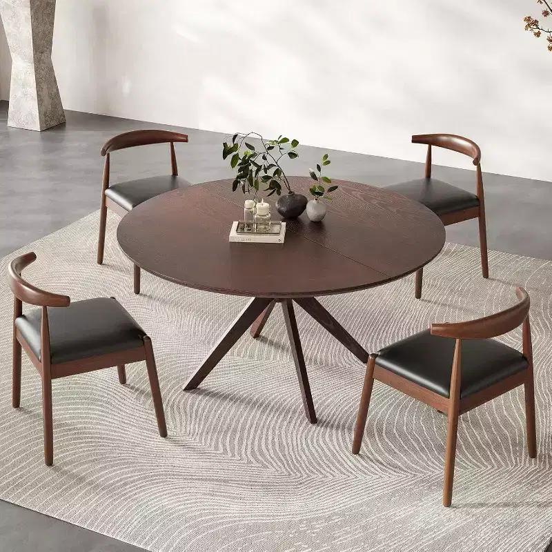 PexFix 47.2 Solid Wood Round Dining Kitchen Table for 4-6 People Modern Farmhouse Dining Room Tables for Dinette Restaurant Walnut