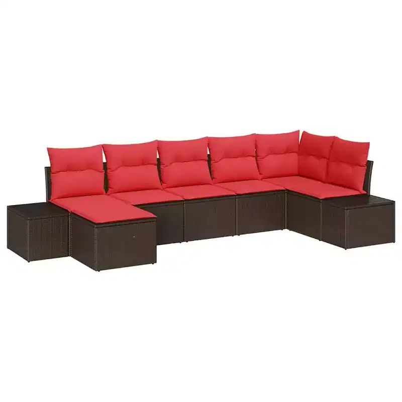 vidaXL Garden Sofa Set with Cushion 7 pcs Brown Poly rattan