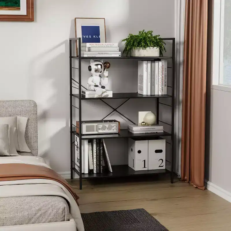 4 Tier Bookshelf, Metal Frame Bookcase, Industrial Wood Bookshelf Books Storage Rack Shelves for Home Office Living Room, 14D x 29.5W x 45H