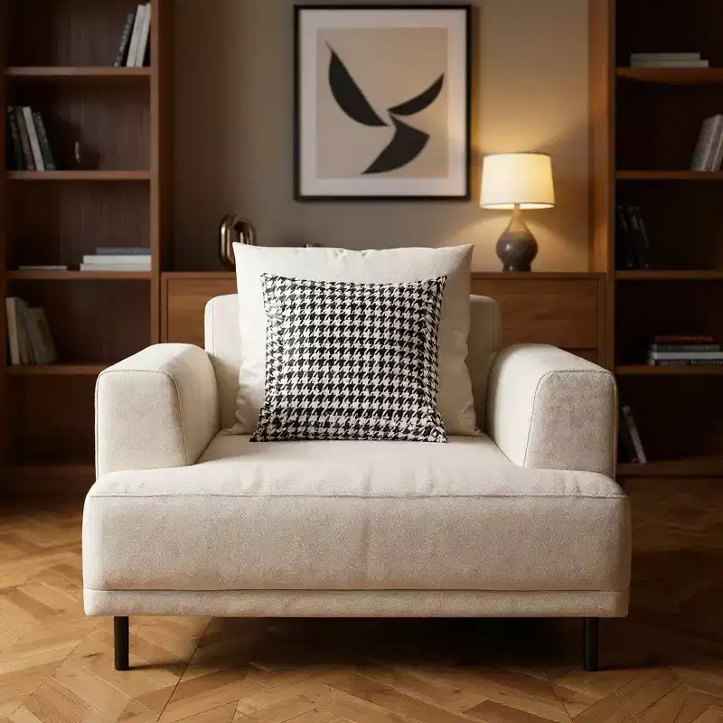 Gaoyangjiaju 40.5 Oversized Modern Armchair, Cotton Linen Accent Chair with Patterned Pillow
