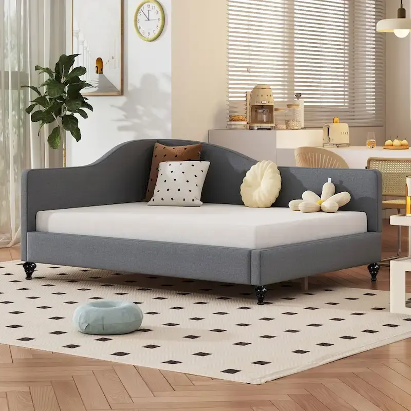 L-Shaped Semi-Enclosed Daybed with Solid Wood Legs