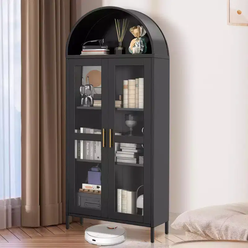 COZONY 73 Tall Arched Pantry Cabinet with Glass Doors, 2 Adjustable Shelves for Kitchen, Living & Dining Room