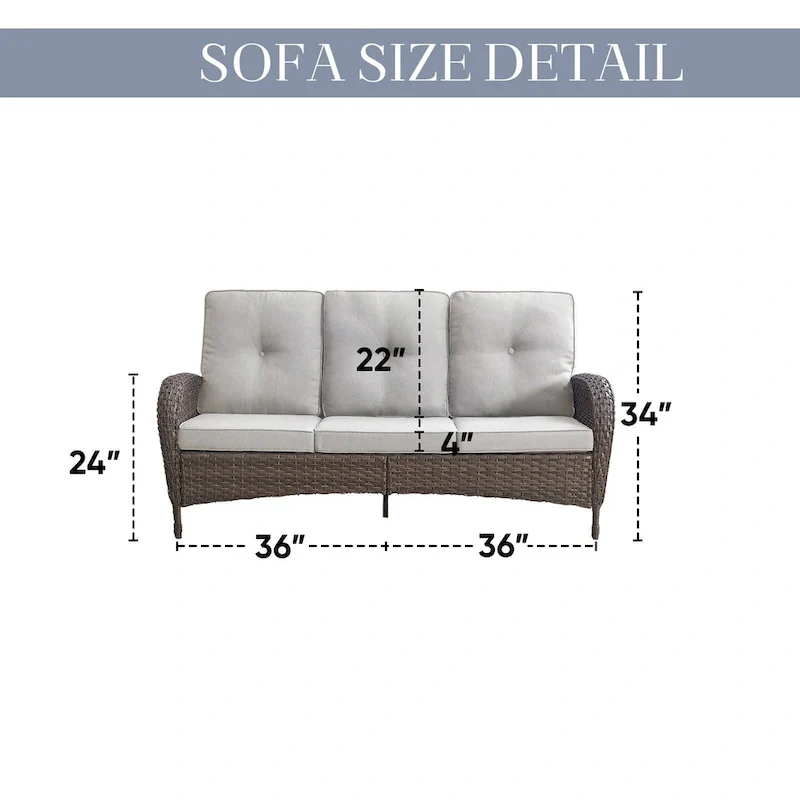 Patio Sofa with 2 Swivel Chair Coffee Table - Brown