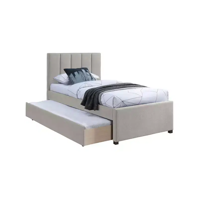 Meridian Furniture,Harper Linen Textured Fabric Twin Trundle Bed