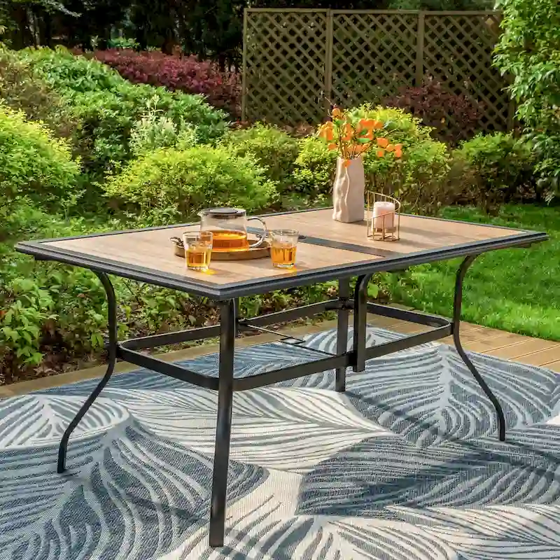 MAISON ARTS 7-piece Patio Dining Set, 6 Rattan Chairs with Cushion and 1 Table with Umbrella Hole - N/A