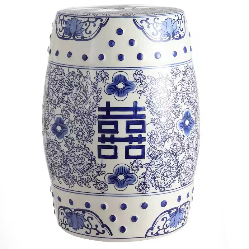 JONATHAN Y Double Happiness 18 Chinoiserie Ceramic Drum Garden Stool/Accent Table