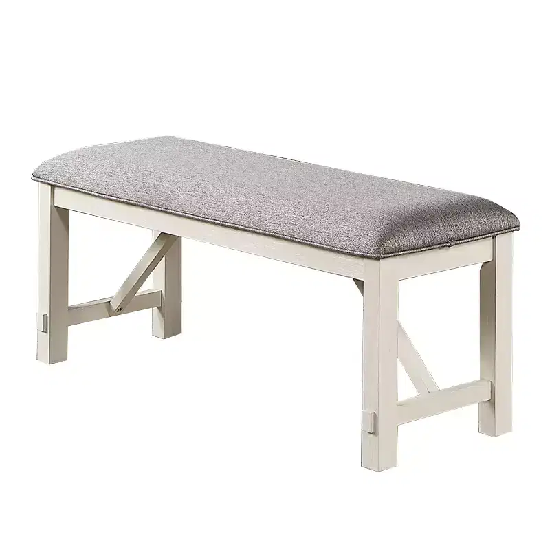 Upholstered Cushion Dining Bench in Grey and White