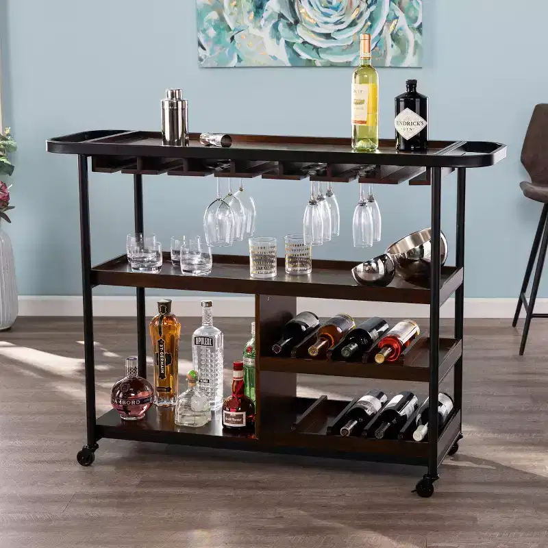 Tonsley Rolling Wine Cart - Brown - SEI
