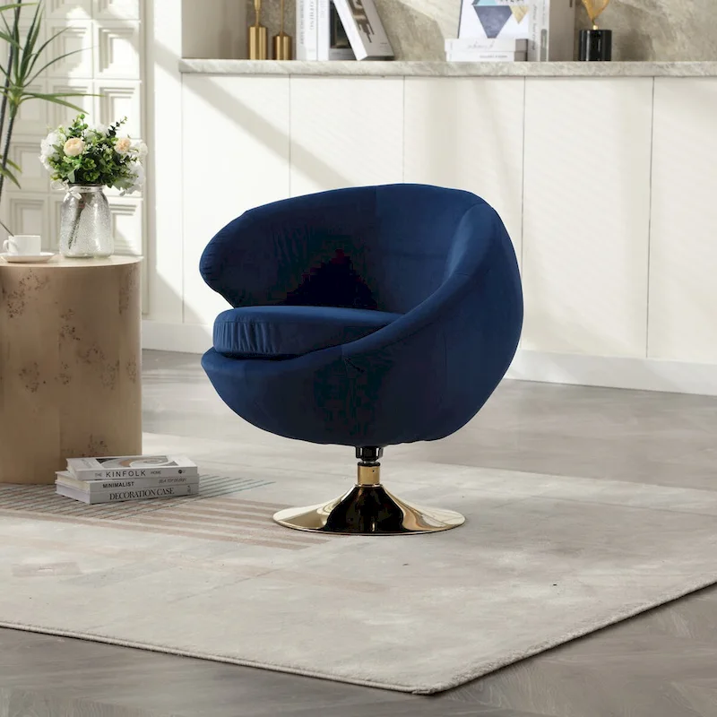Velvet 360 Degree Swivel Left Cuddle Barrel Accent Chairs