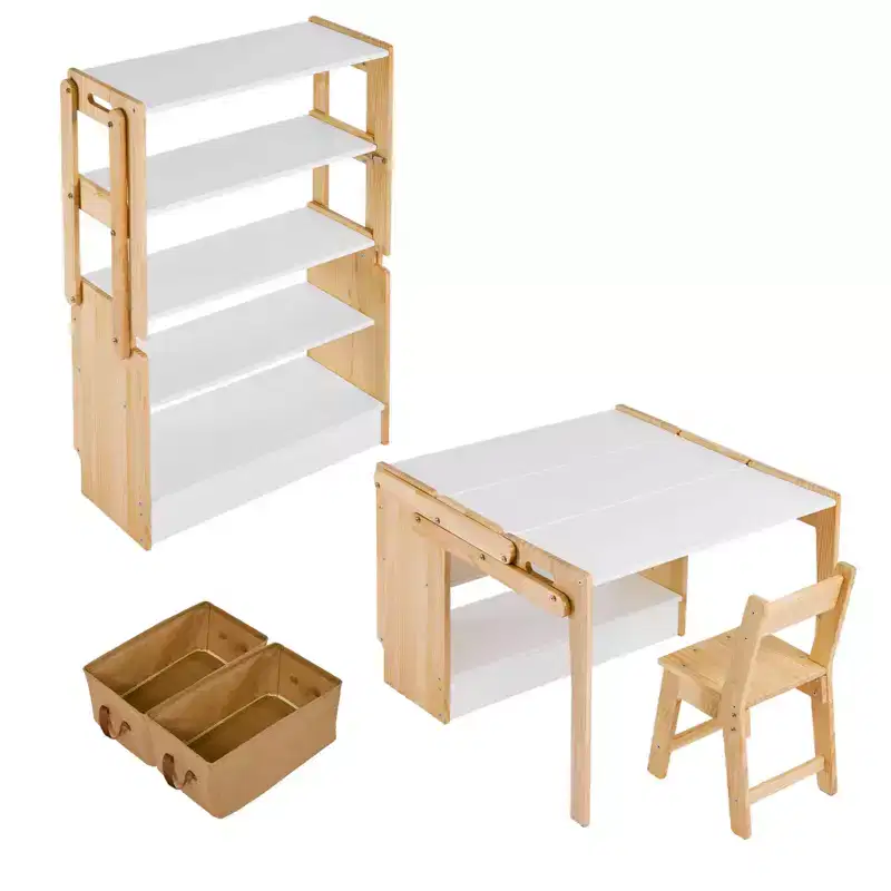 Art Table and 1 Chair Set, Convertible Activity Tabl, Craft Play Desk with 2 Storage Box, Folding Table and Chair Furniture Set, Adjustable Table