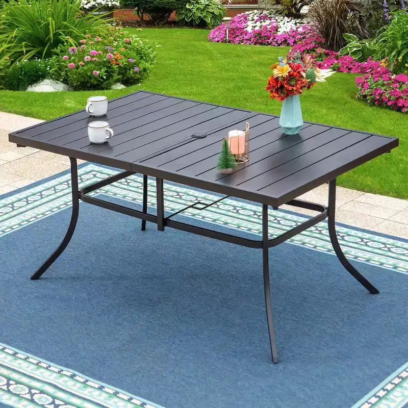 7pc Patio Dining Set with 59"x35" Steel Table with 1.57" Umbrella Hole & Steel Arm Chairs - Black - Captiva Designs