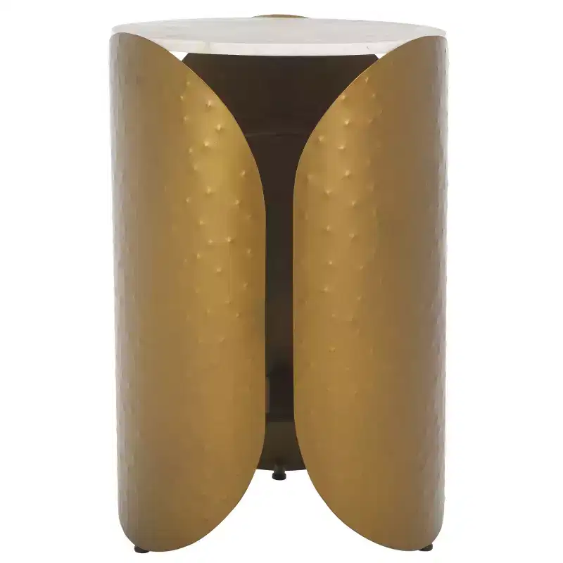 Shiara Round Accent Table - FOX5531A - White/Antique Brass - Safavieh Couture