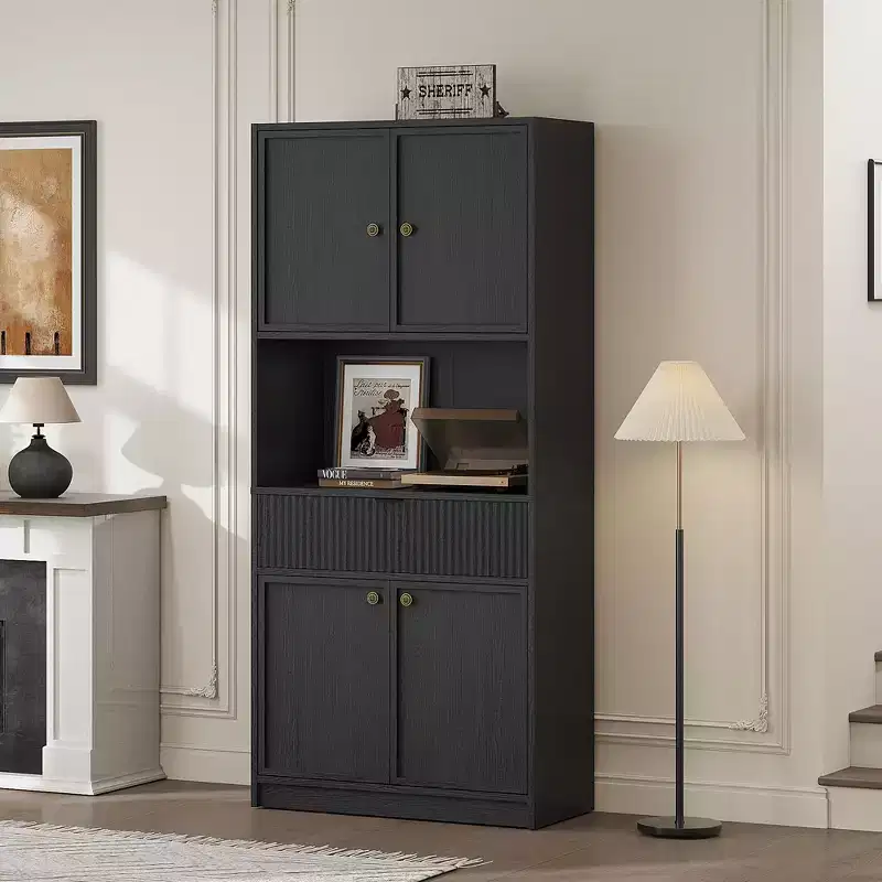 70 Tall Pantry Storage Cabinet with Countertop, Fluted Tall Cabinets with Doors and Drawer, for Bathroom, Dining Room, Living Room