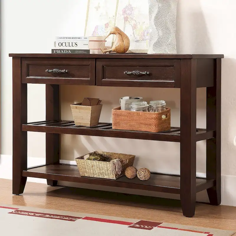Console Table with 2 Drawers and 2-Tier Open Shelves, 42-Inch Sideboard Buffet Cabinet