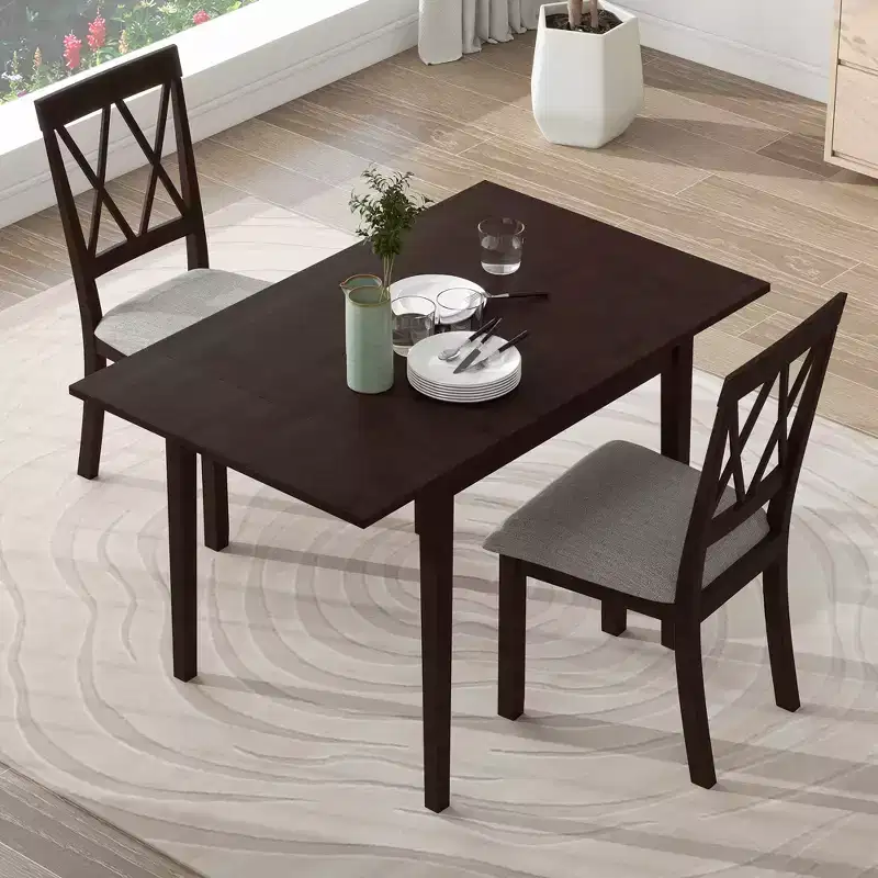 Merax 3-Piece Extendable Drop Leaf Dining Set with Upholstered Chairs