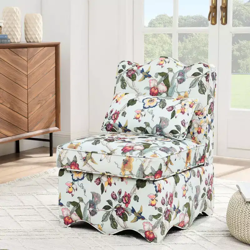 Flannel Single Dining Chair with Soft Cushion, Backrest & Matching Waist Pillow – No Armrests