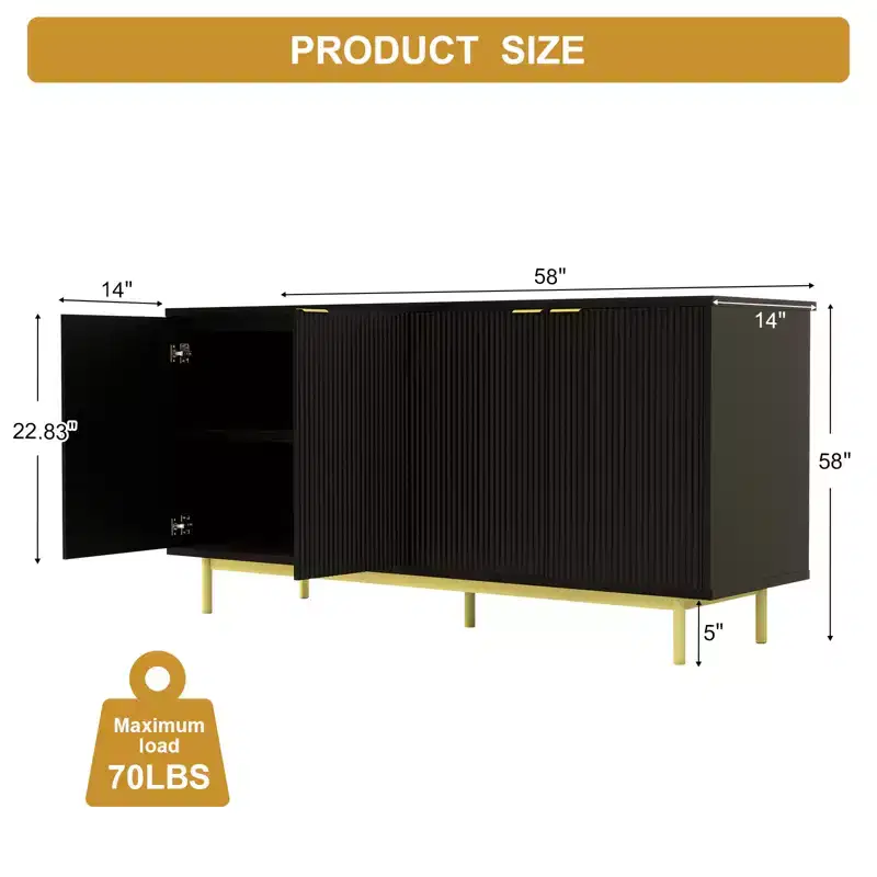58 Fluted TV Stand for 65 Inch TV, Modern Media Console with Storage, Living Room Entertainment Center