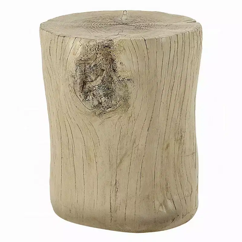 Accent Table, Light Natural Brown Cement, Log Shape, 14 Inch
