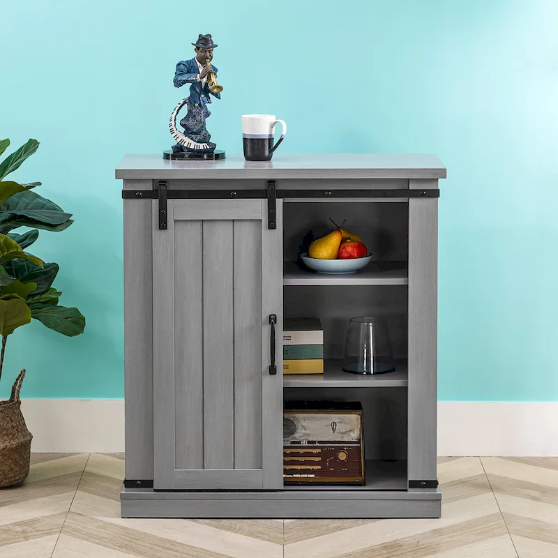 32 in. Sliding Barn Door Accent Cabinet Storage - 32 in Width