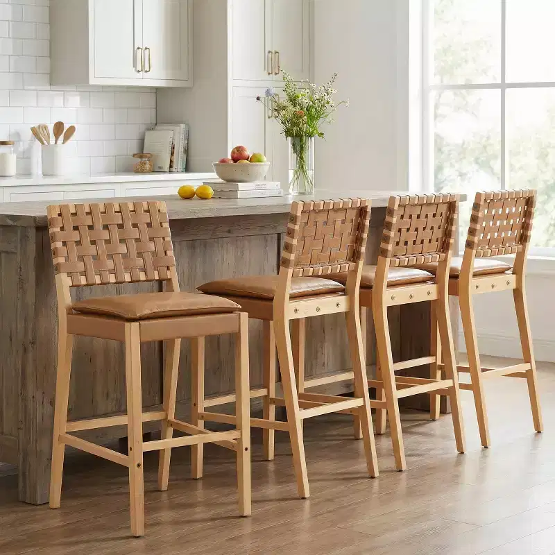Audrey Contemporary Rubberwood Faux Leather Upholstered Barstools