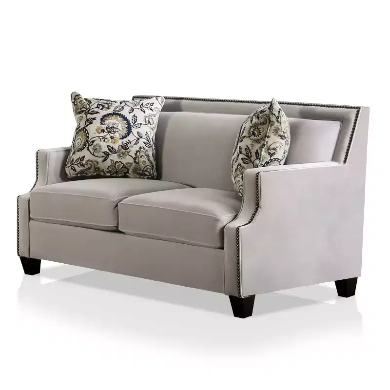 Creation Velvet Upholstered Loveseat Light Gray/Navy - Furniture Of America
