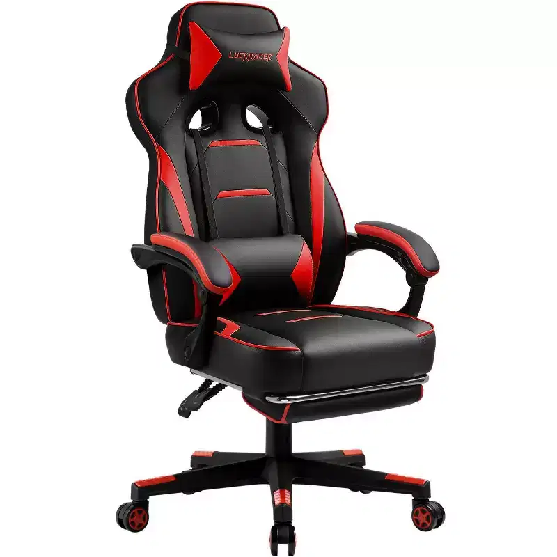 Gaming Chair with Footrest High Back Computer Desk Chair Office Chair Red