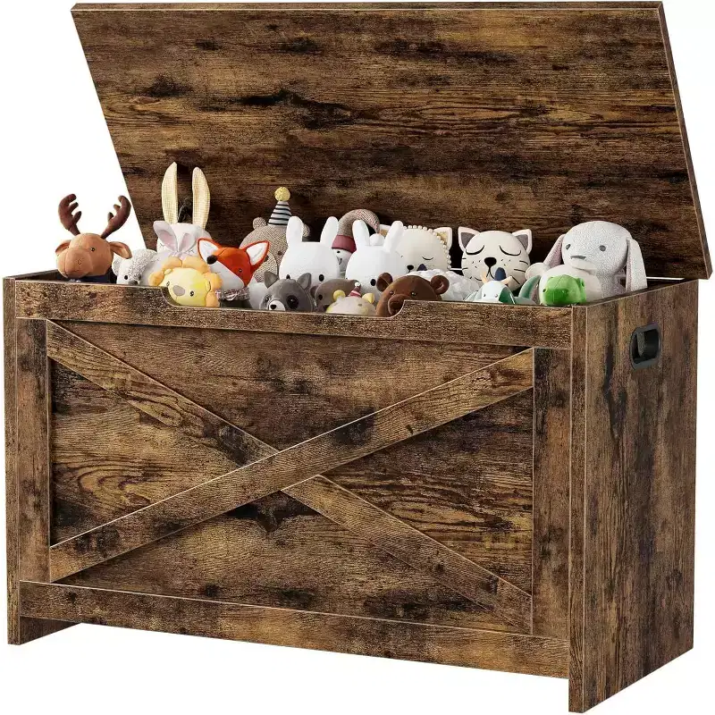 30 Inch Wooden Storage Bench with Safety Hinge, Large Shoe Storage Chest, Easy Assembly, Versatile Entryway, Living Room and Bedroom