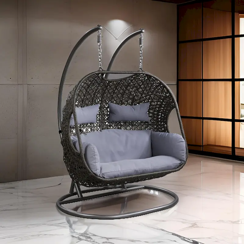 Patio Swing Chair with Tubular Stand and Wicker Weaving, Black