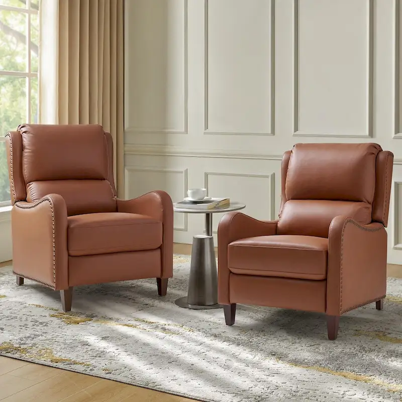Brigida Modern Genuine Leather Nailhead Trim Recliner with Adjustable Footrest Set of 2 by HULALA HOME