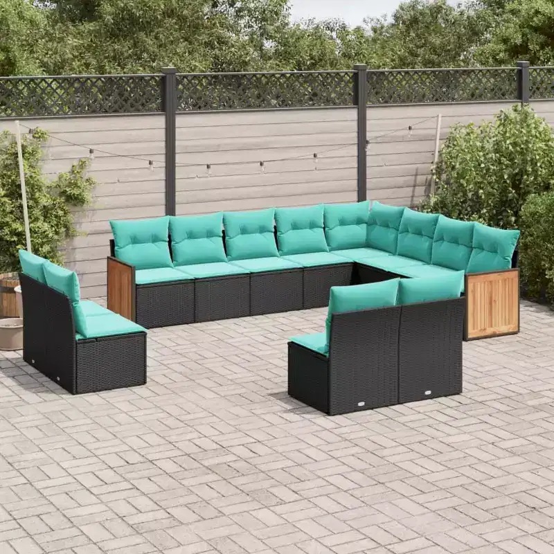 vidaXL Patio Sofa Set, Modular Outdoor Sectional with Cushions, Poly Rattan, Black/Gray, 12-13 Piece, Indoor/Outdoor