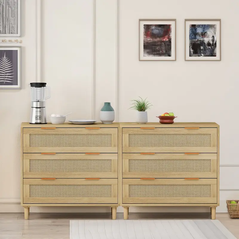 3-Drawers Rattan Storage Cabinet (Set of 2)