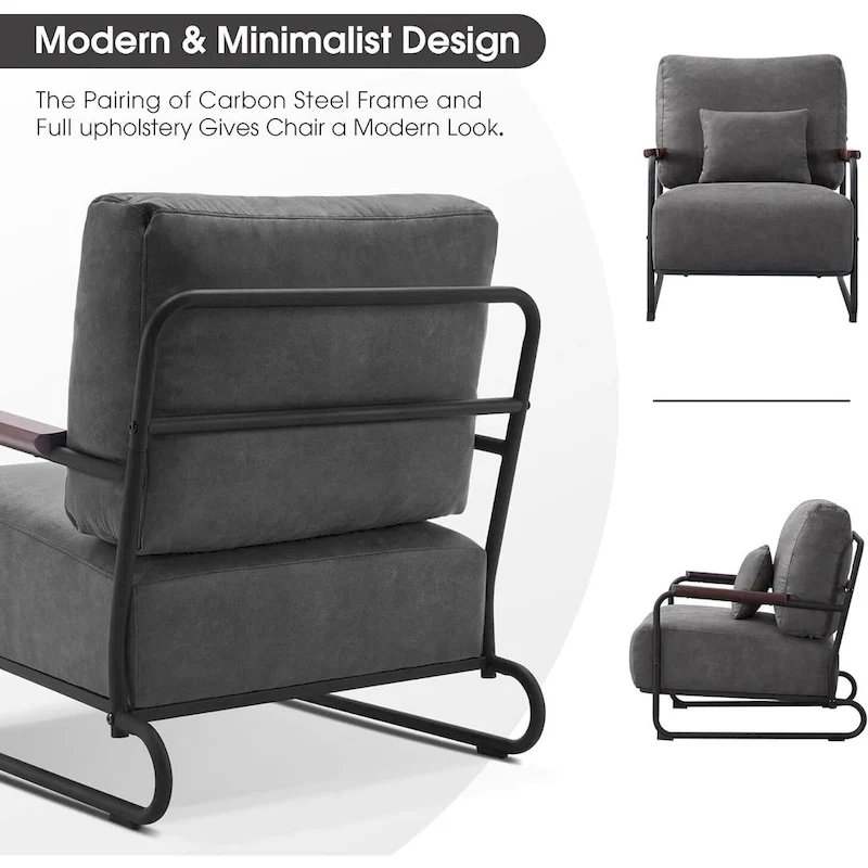 MCombo set of 2 Modern Accent Armchair with Steel Legs, Leathaire fabric HQ102