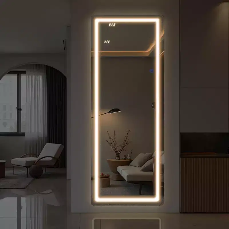 LED Aluminum Frameless Silver Full-Body Rounded Rectangle Mirror
