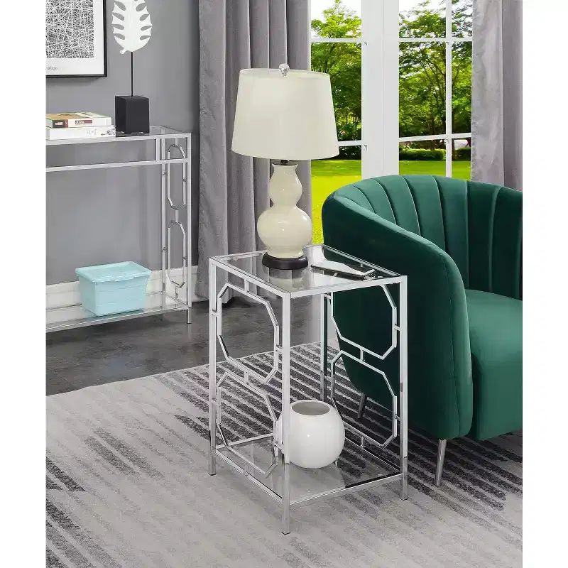 HomeStock Belmont Chrome End Table with Sleek Frame and Smooth Surface, Contemporary Accent Side Table for Modern Living Room or Office Use