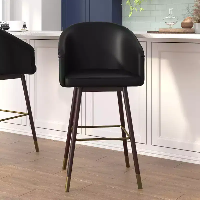 Commercial Grade Mid-Back Modern Barstool with Beechwood Legs and Curved Back