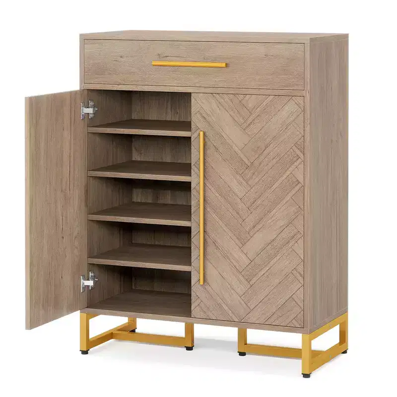 Shoe Cabinet with Doors, Modern Shoe Rack with Drawer