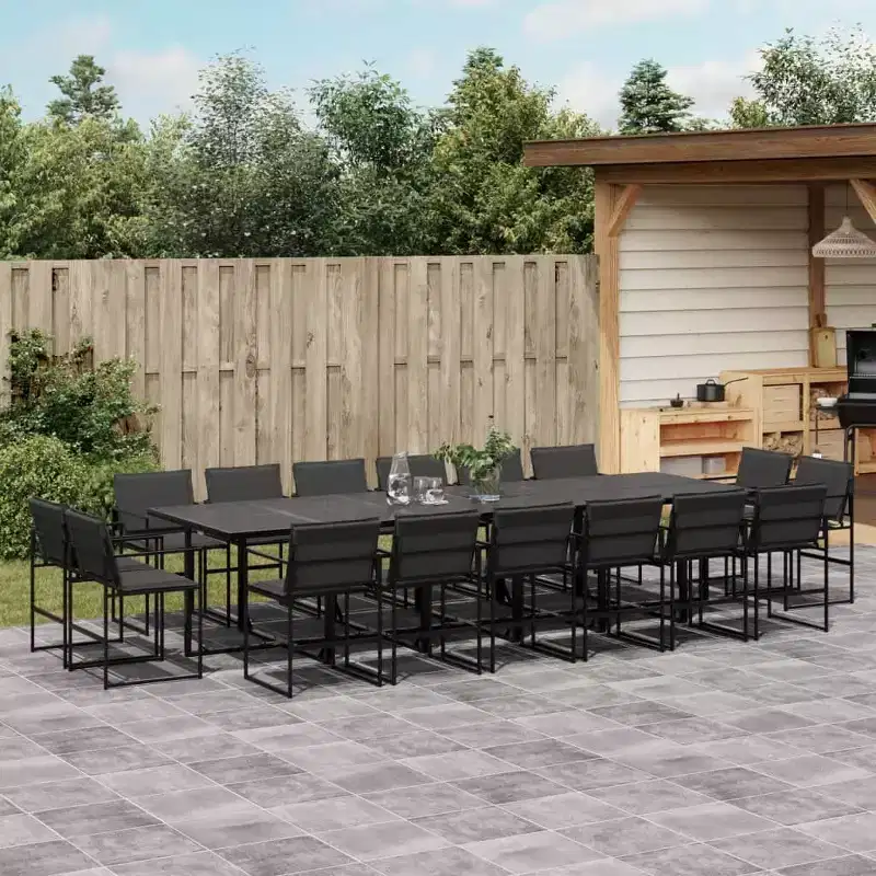 vidaXL 17 Piece Patio Dining Set with Cushions Black Textilene