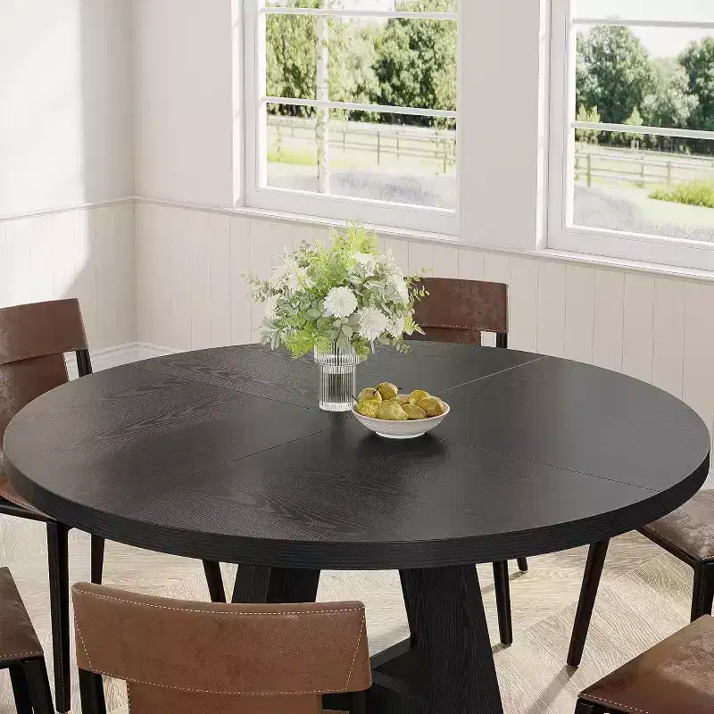 Farmhouse Wood Large Round Dining Table with Cross Base,Wooden Kitchen Dinner Table for Dining Room,Breakfast Nook