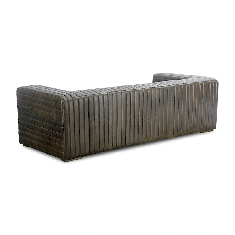 Modern Channel-Stitched Top-Grain Leather Sofa, 3-Seater