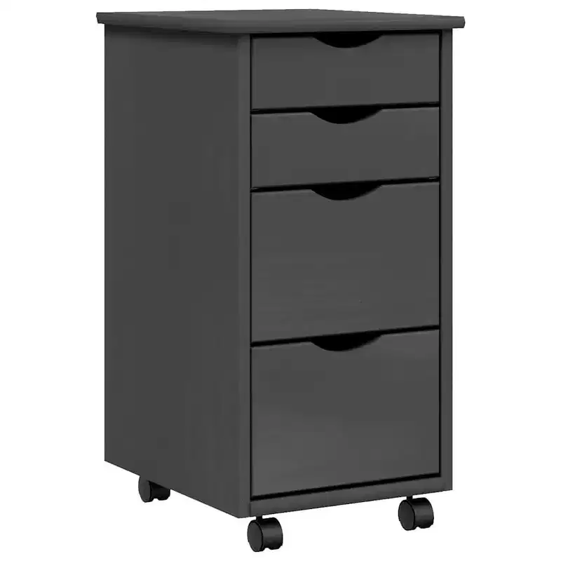 Rolling Cabinet with Drawers Gray Solid Wood Pine