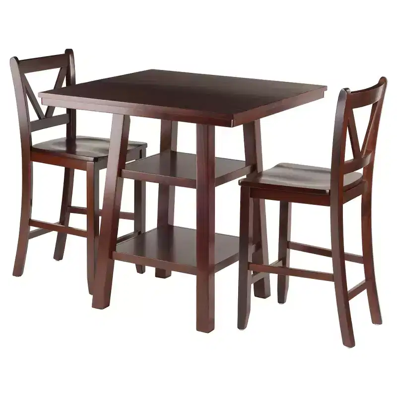 3pc Orlando Counter Height Dining Set with V-Back Stools, Storage - Winsome