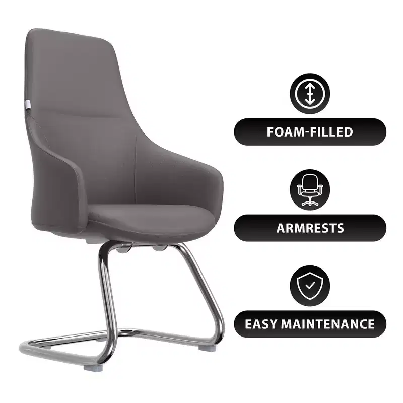 Ergonomic Faux Leather Office Chair Iron Sled Base Adjustable Height 330 lbs Capacity