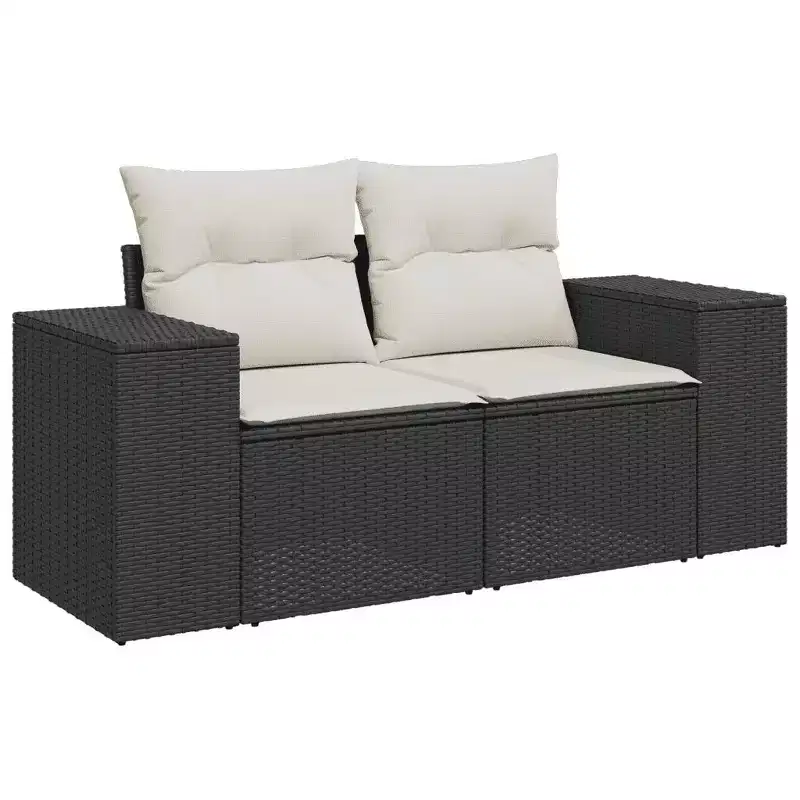 vidaXL Garden Sofa Set Black PE rattan, powder-coated steel, tempered glass