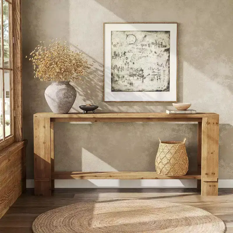 Lantine 70-Inch Solid Wood Console Table, 2-Tier Farmhouse Sofa Table for Behind Couch, for Living Room & Hallway, Natural Wood