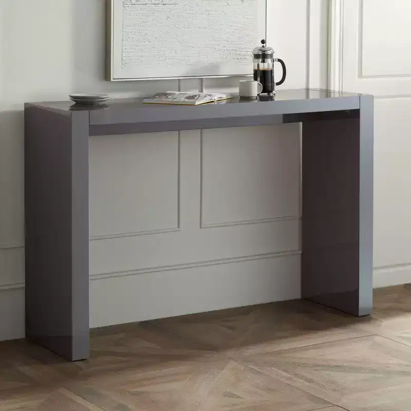 Modern Minimalist Wood Rectangular Bar Table 60x18, Gloss Gray