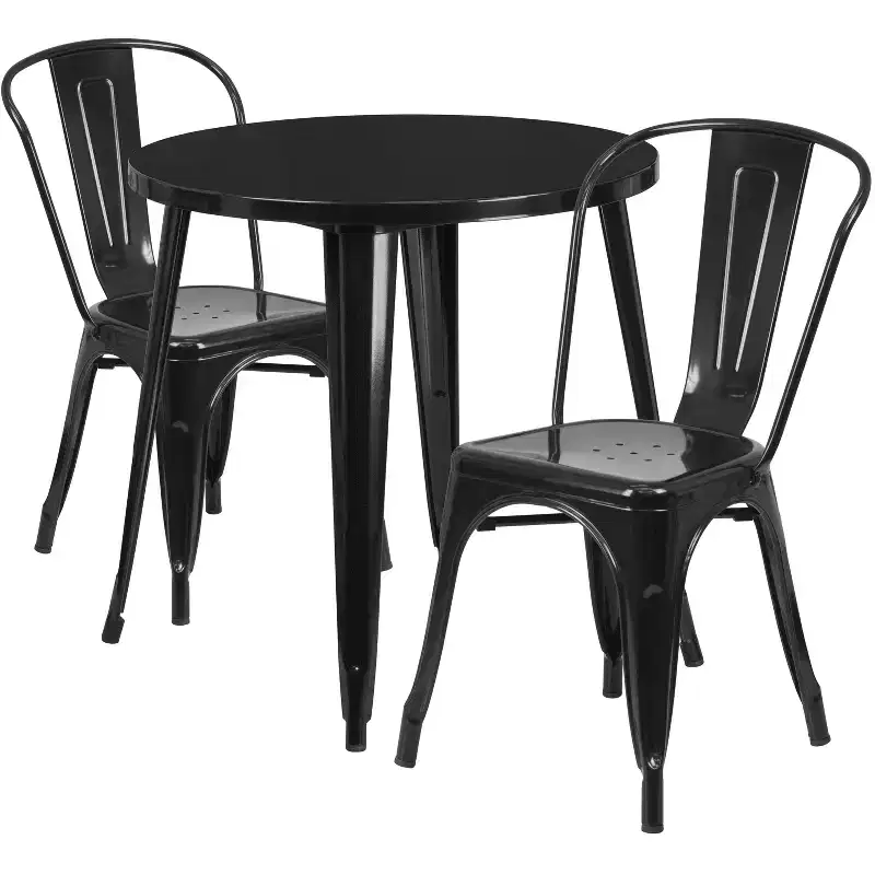 Flash Furniture Commercial Grade 30 Round Metal Indoor-Outdoor Table Set with 2 Cafe Chairs