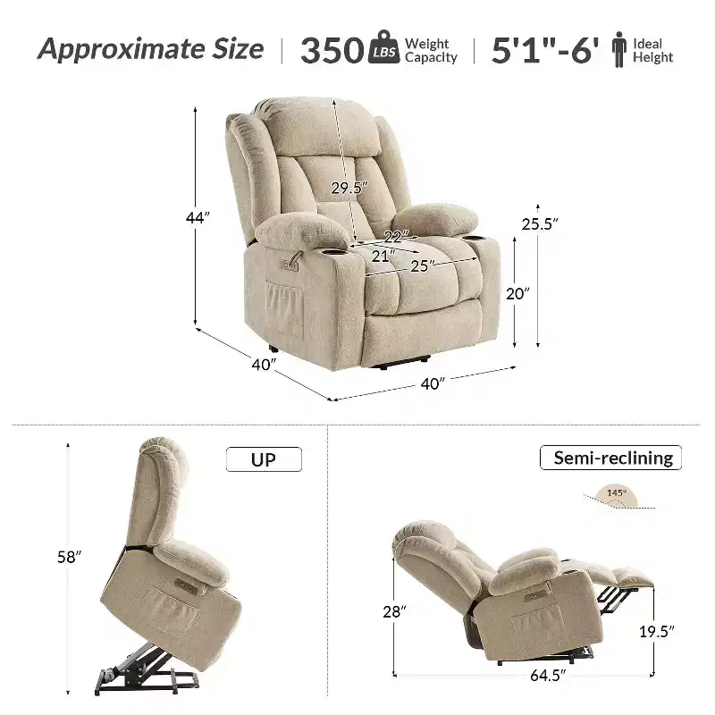 Rex Power Lift Assist Recliner|Hulala Home-BEIGE